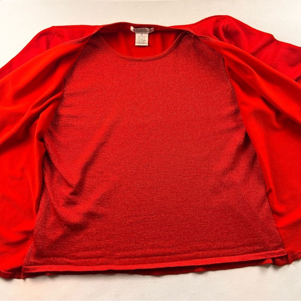 John Paul Richard Red Shimmer Open Cardigan Overlay Top Size XL - Picture 9 of 12